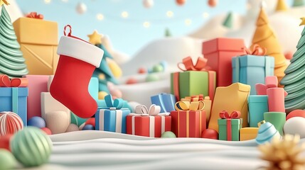 Fototapeta premium Digital Boxing Day sale pop-up ad, featuring traditional Christmas symbols like stockings and gifts, with flashing discount percentages and festive animations