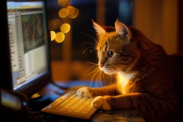 A cat is sitting on a keyboard and typing