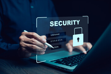 cyber security and Security password login online concept  Hands typing and entering username and password of social media, log in with smartphone to an online bank account, data protection hacker