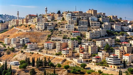 Fototapeta premium A low angle view of an Israeli settlement on a hill near Ramallah in the West Bank