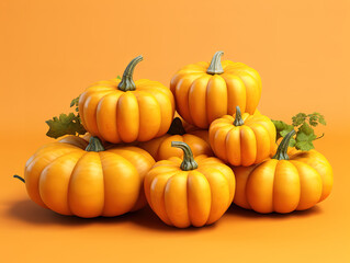 Obraz premium Autumn pumpkins on a yellow background. Concept for Autumn, Harvest, Halloween