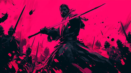 Ink Painting Illustration of Battalion in Battle