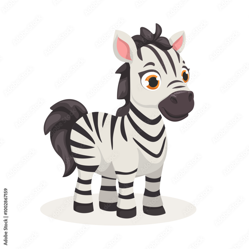 Wall mural cute cartoon zebra, wild animal baby zebra. nature safari little zebra vector illustration isolated 