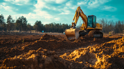 Backhoes digging the soil 