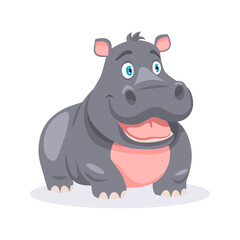 Cute cartoon Hippopotamus, wild animal baby hippo. Nature safari little hippo vector illustration isolated on white background.