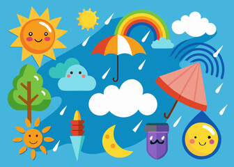 Сartoon set of weather elements
