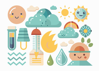 Сartoon set of weather elements