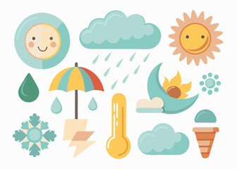 Сartoon set of weather elements