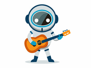 Cartoon astronaut with guitar isolated on a white background