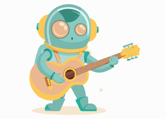 Cartoon astronaut with guitar isolated on a white background