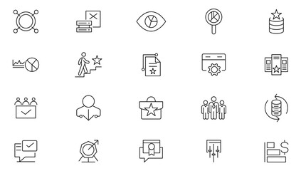Digital Marketing line icon set. Website, search, mail, analysis, content, development, containing SEO, content, website, social media, sales, e-commerce line icon set. Ui thin line icon pack.