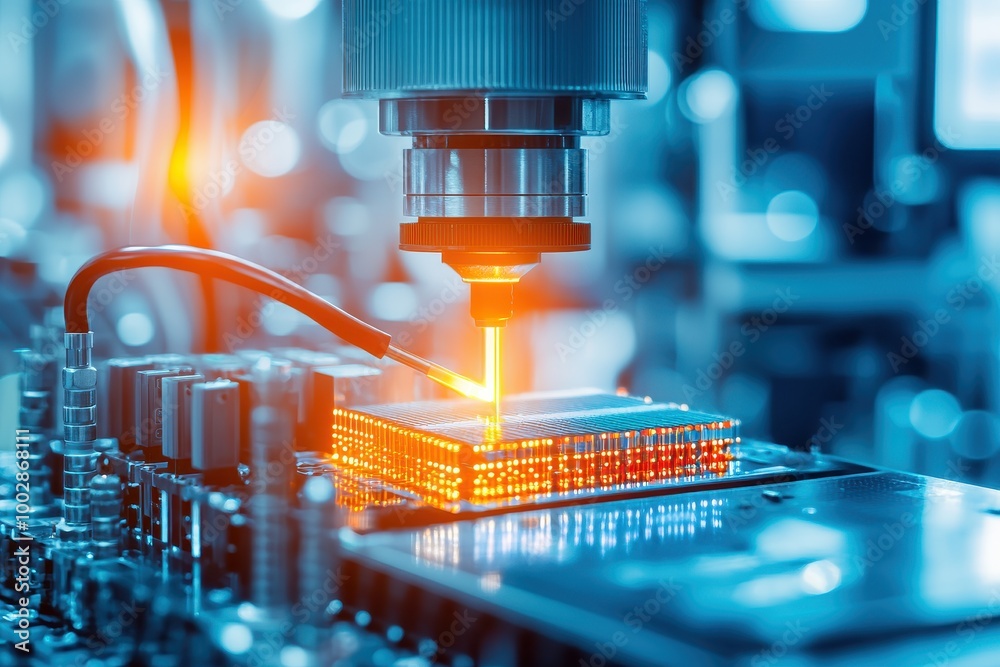 Poster laser processing of microchip in electronics factory