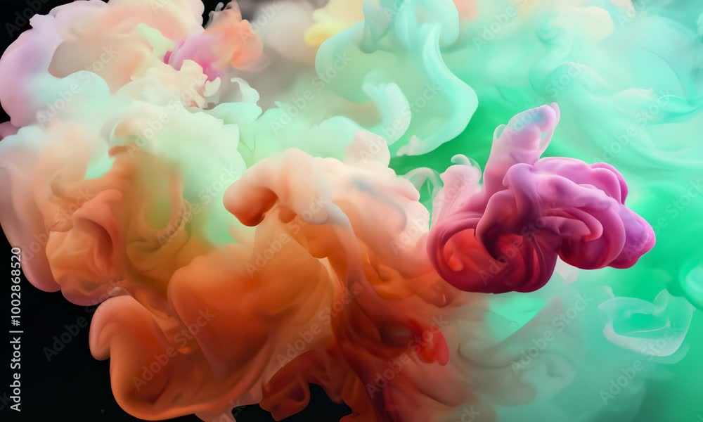 Wall mural a colorful abstract cloud of ink swirling in water, a mesmerizing and dynamic display of color and m