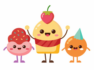 Cute Cartoon Food isolated on a white background