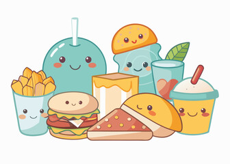 Cute Cartoon Food isolated on a white background