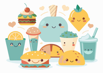 Cute Cartoon Food isolated on a white background