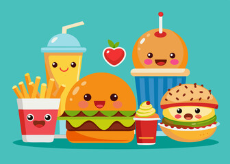 Set of cute fast food