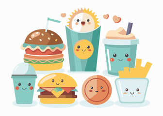 Set of cute fast food