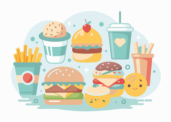 Set of cute fast food