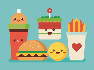 Set of cute fast food