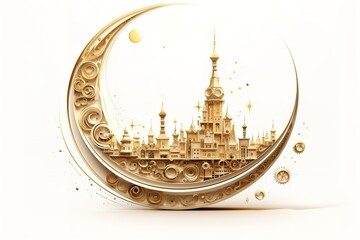 Obraz premium Painting. Drawing of the Kaaba prayer in Mecca, back view. Holy place with prayer. 