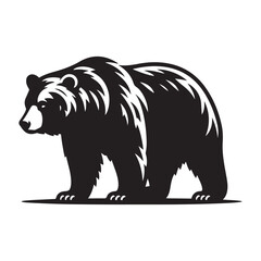 Bear Silhouette, Stylish icon, template, background, tattoo. Print for t-shirt. Hand drawn vector illustration, Bear black vector, isolated.