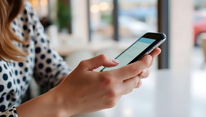 person using smartphone in cafe
