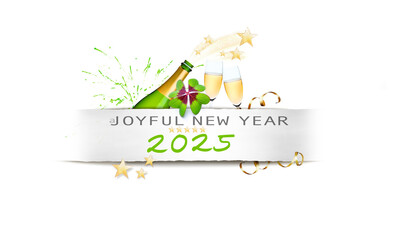 Neujahskarte mit Banner und Neujahrsgruß 2025