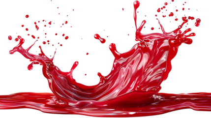 Red berry jam splash with small bubbly fruit syrup, fruity strawberry sauce, red juice swirl. Isolated on transparent background. PNG