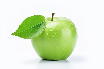 Composition with whole and cutted green apples isolated on a white background.
