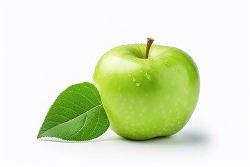 Composition with whole and cutted green apples isolated on a white background.

