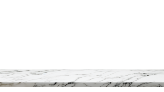 White marble countertop without any objects. Background is transparent. Clean image that could be used for product display.