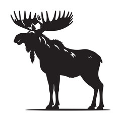 Moose Silhouette, Stylish icon, template, background, tattoo. Print for t-shirt. Hand drawn vector illustration, Moose black vector, isolated.