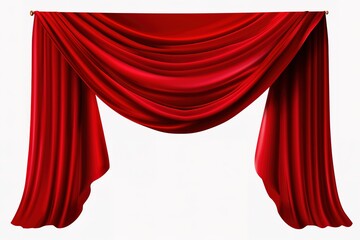 Red curtains on the stage. Velvet stage curtain with a lambrequin in the theater. Background and texture of luxurious drapery material.