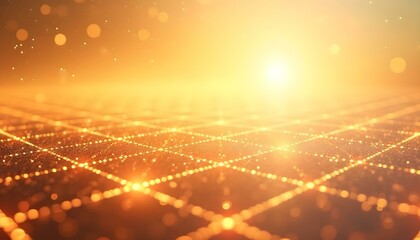 Obraz premium A radiant sunrise casts golden light over a sparkling grid terrain, evoking tranquility