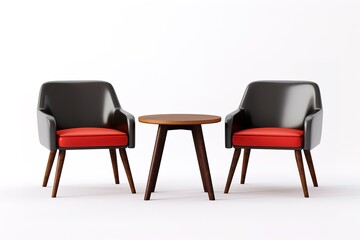 Modern chairs and table on white background
