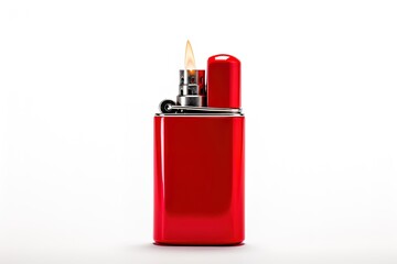 Red gas lighter isolated on white background. Selective Focus
