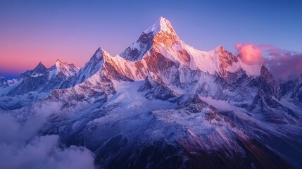 The sun sets dramatically behind a stunning mountain range, casting vibrant colors across the peaks and illuminating the clouds with warm hues, creating a peaceful yet awe-inspiring view