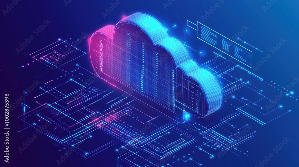 Poster cloud computing technology with digital data visualization