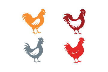 Vector illustrations of chicken and rooster on white background