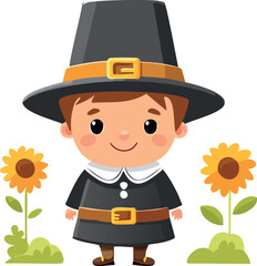Cute pilgrim vector illustration. Thanksgiving celebration