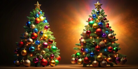 Fototapeta premium A splendid Christmas tree adorned with colorful baubles and ornaments silhouette