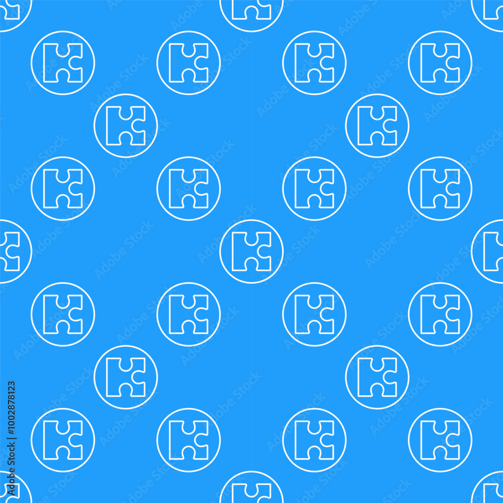 Poster circle with puzzle vector jigsaw puzzles seamless pattern in thin line style