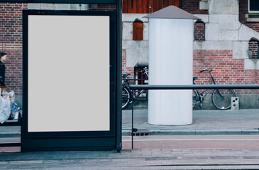 Public transport station billboard with blank copy space screen for advertising text...