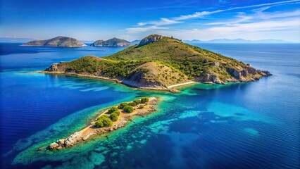 Fototapeta premium A stunning view of Macro Kelyfos Island with clear blue waters and sky