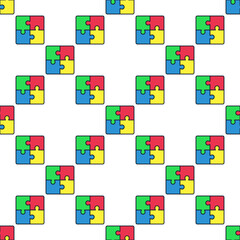 Fototapeta premium Four Connected Jigsaw Puzzle Colored Pieces vector modern seamless pattern