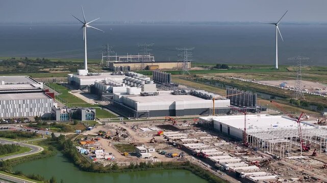Google Data Center at Eemshaven in the Netherlands with the expansion under construction in the foreground