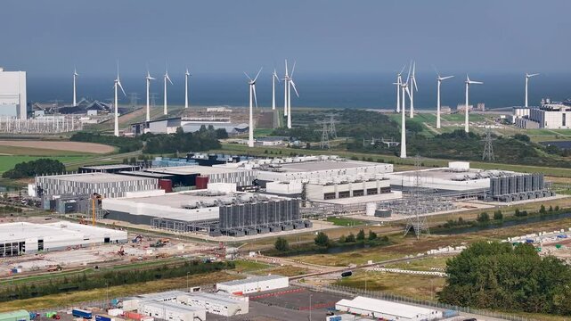 Google Data Center at Eemshaven in the Netherlands with the expansion under construction in the foreground
