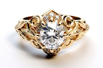 Close-up of a beautiful wedding or solitaire Diamond Ring having many Diamonds Gem built in platinum or white gold