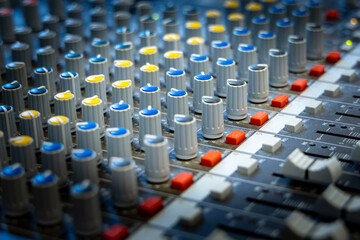 Fototapeta premium audio mixer control panel, close up